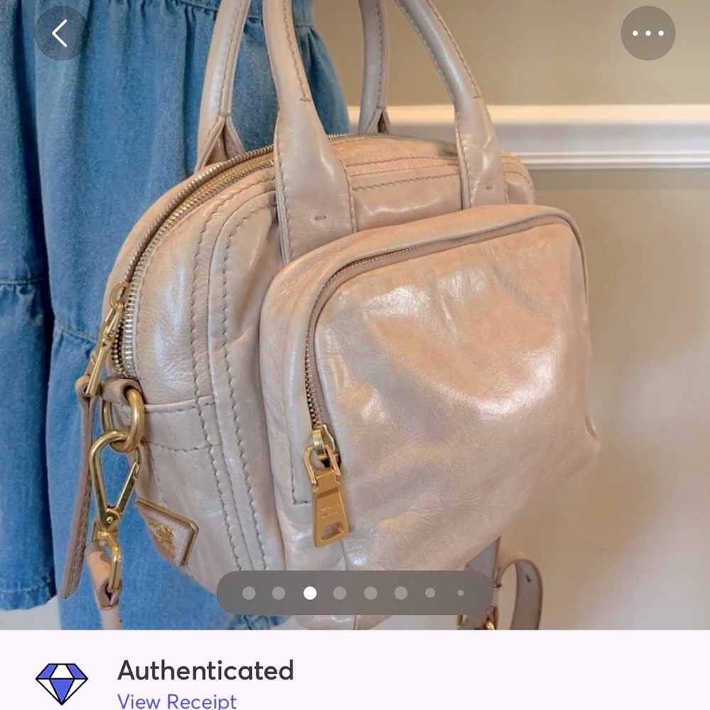 Auth Prada Pinky Beige Satchel Crossbody Bag